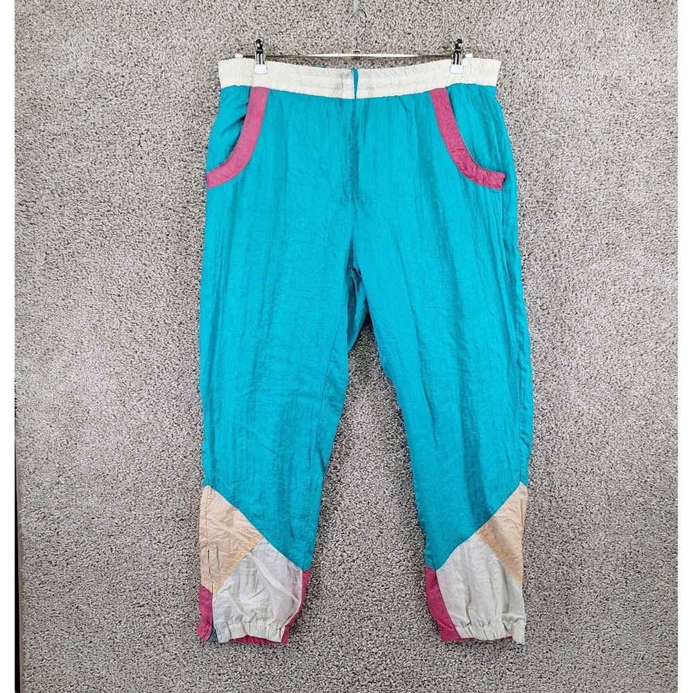 Clipper Bay Track Pants Womens M Teal Colorblock Jogger Retro 90s Boho Nylon